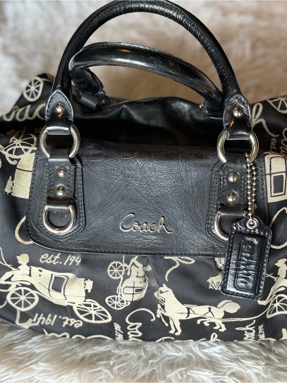 Coach Black and Cream Signature Shoulder Bag